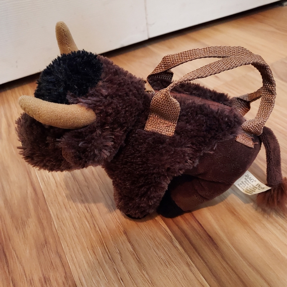 Buffalo Bison Brown Plush Stuffed Animal Purse Bag 10 Inches JAAG